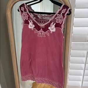 Vintage Free People Pink/Purple Mini Dress with Lace and Beading
